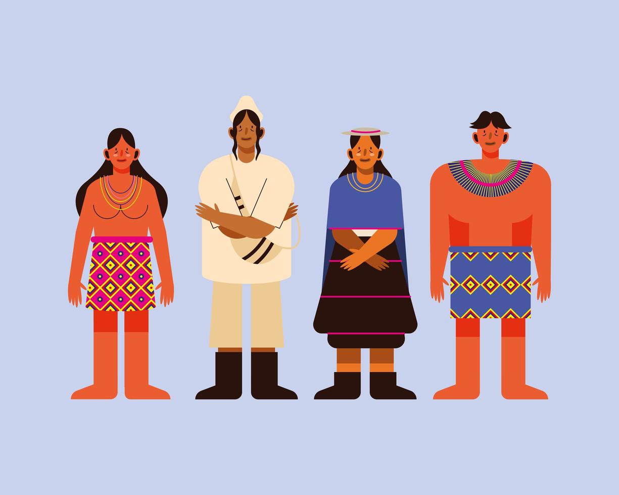 peuples autochtones avec des vêtements traditionnels vecteur