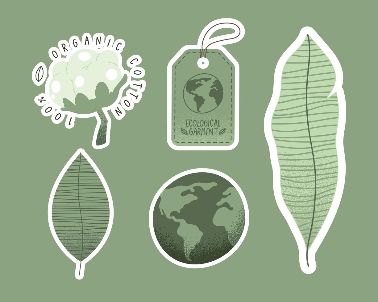 cinq icônes de vêtements écologiques vecteur