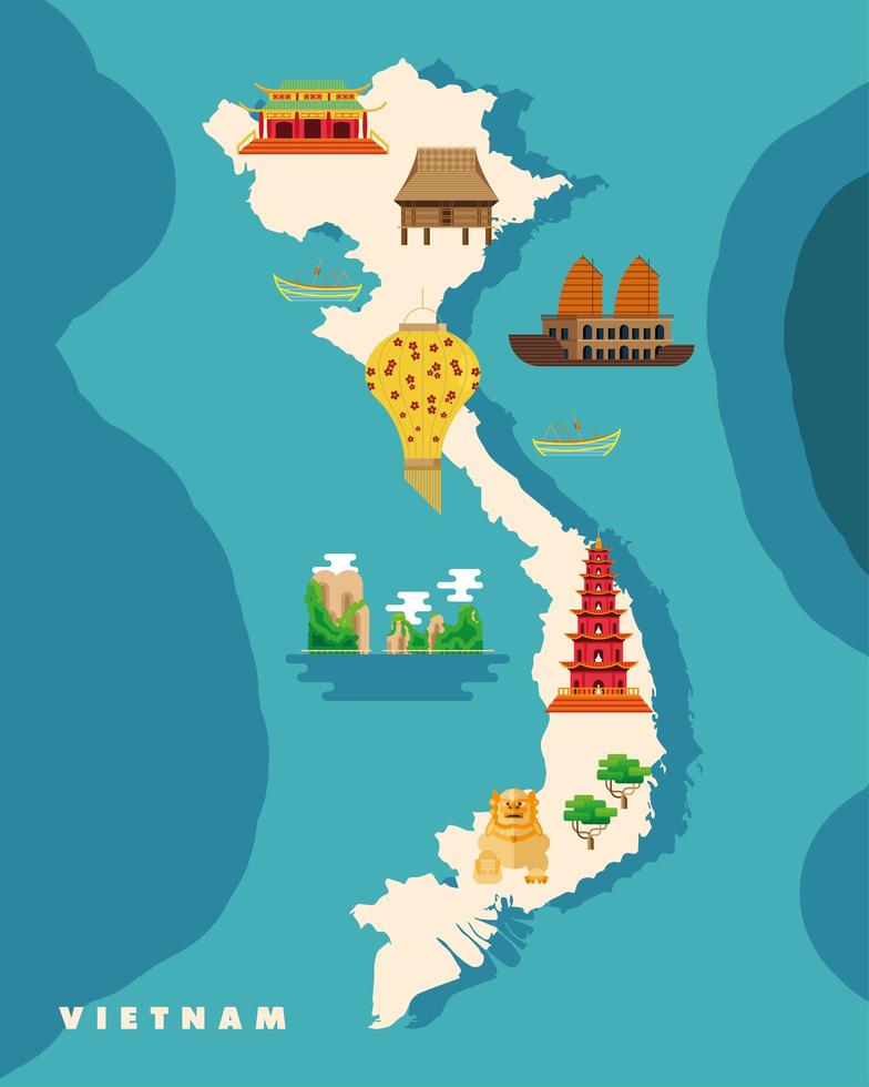 icônes vietnam dans la carte vecteur