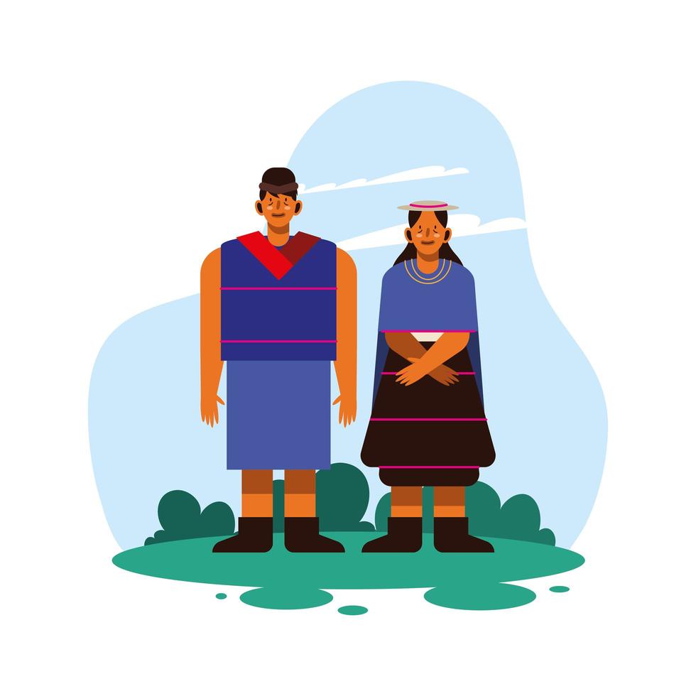 couple indigène avec tissu traditionnel vecteur