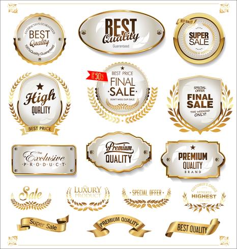 Insignes et étiquettes de luxe premium doré vecteur