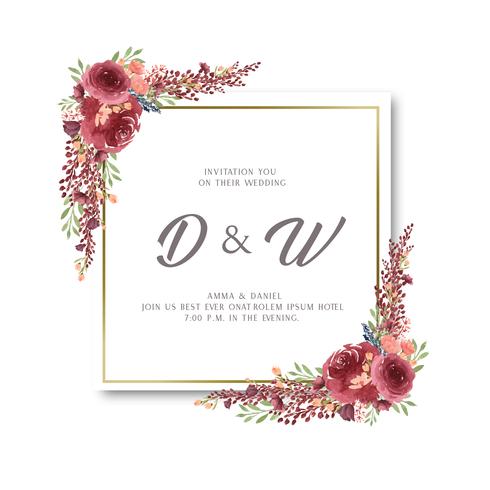 Aquarelles florales avec bordure de cadre de texte, main luxuriante aquarelle fleurs peintes isolé sur fond blanc. Décor de fleurs design pour carte, faites gagner la date, cartes d&#39;invitation de mariage, affiches, bannières. vecteur