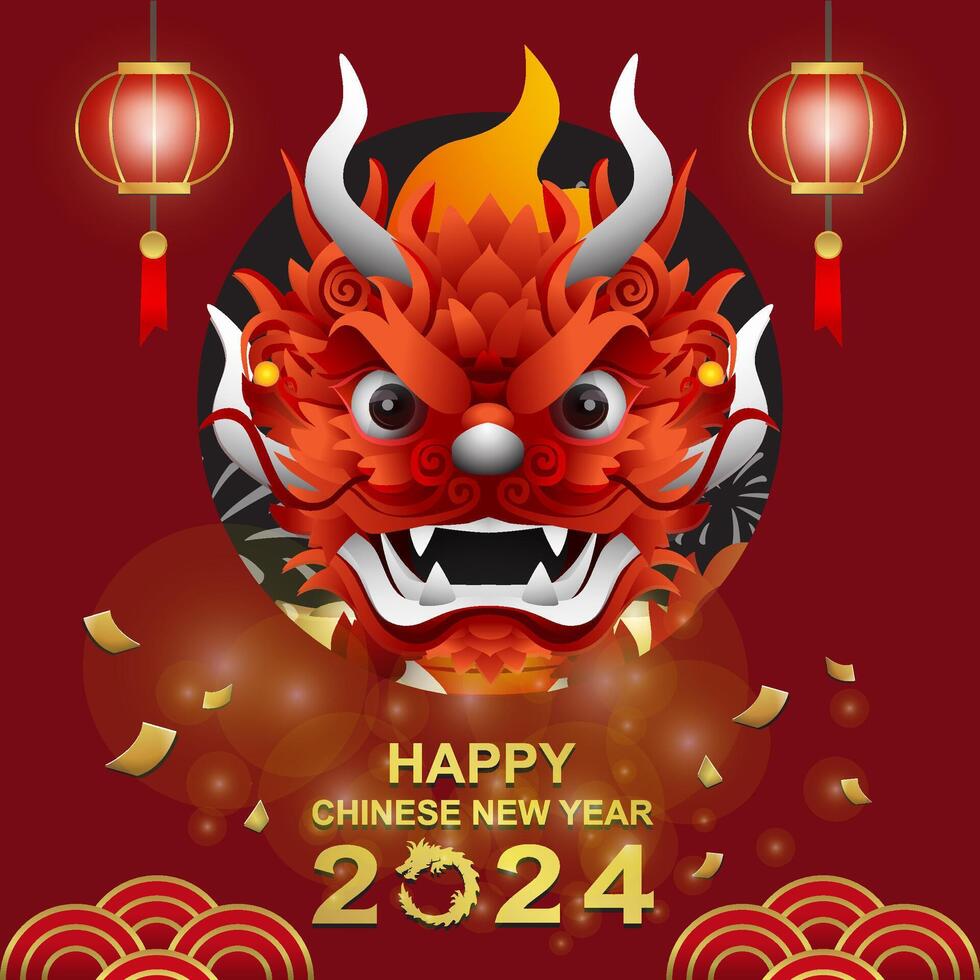 content chinois Nouveau année 2024 année de le dragon avec détaillé dragon tête vecteur