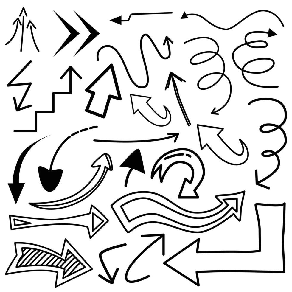 abstrait La Flèche main tiré griffonnage ensemble vecteur illustration