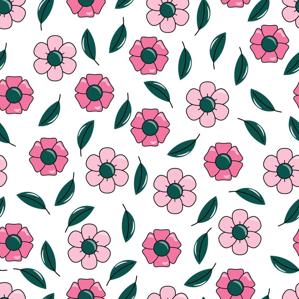 été sans couture modèle avec mignonne fleurs dans dessin animé style. Stock isolé image sur une blanc Contexte. Créatif texture pour tissu, papier. vecteur