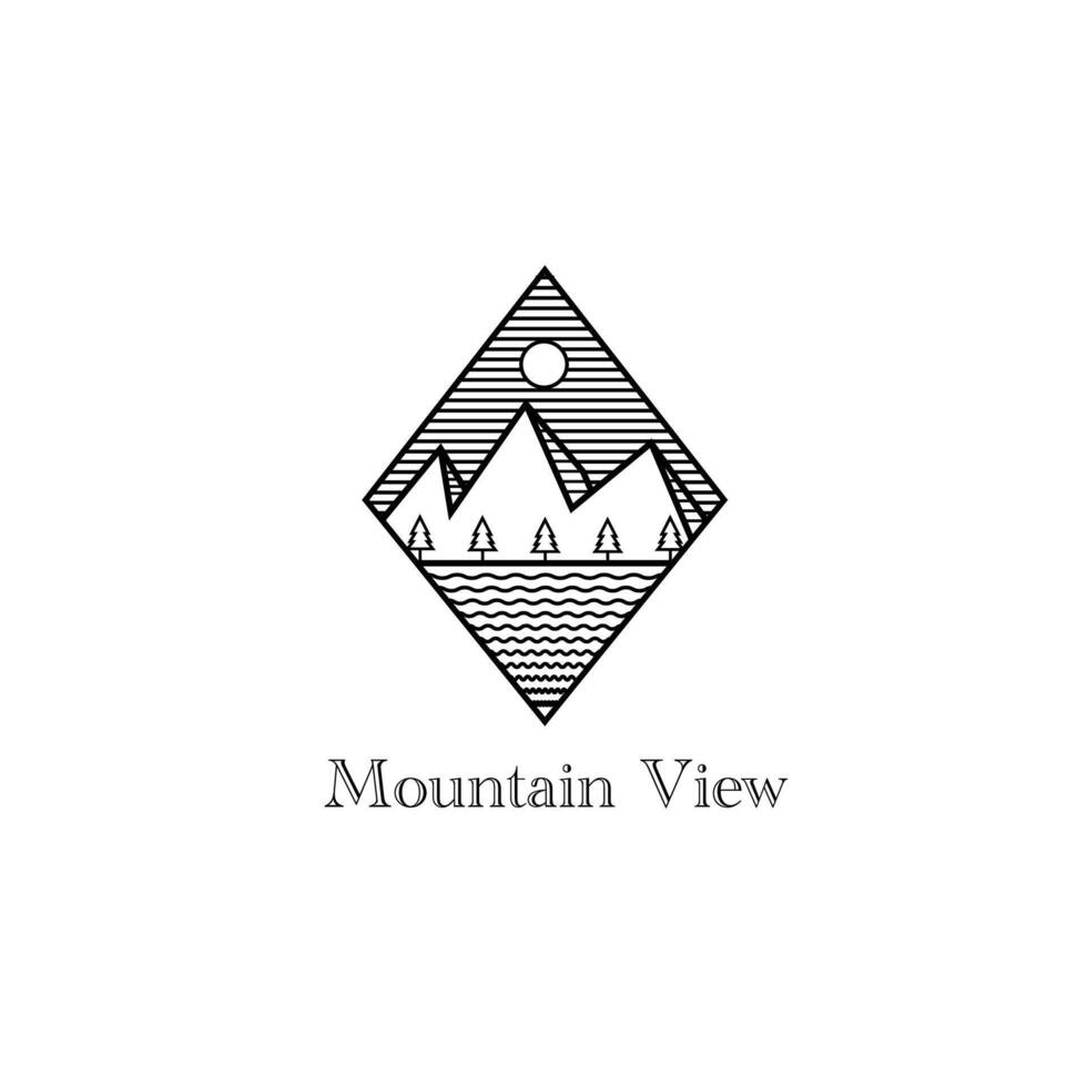 Montagne vue monoline vecteur illustration pour logo, modèle, icône, signe, conception, etc