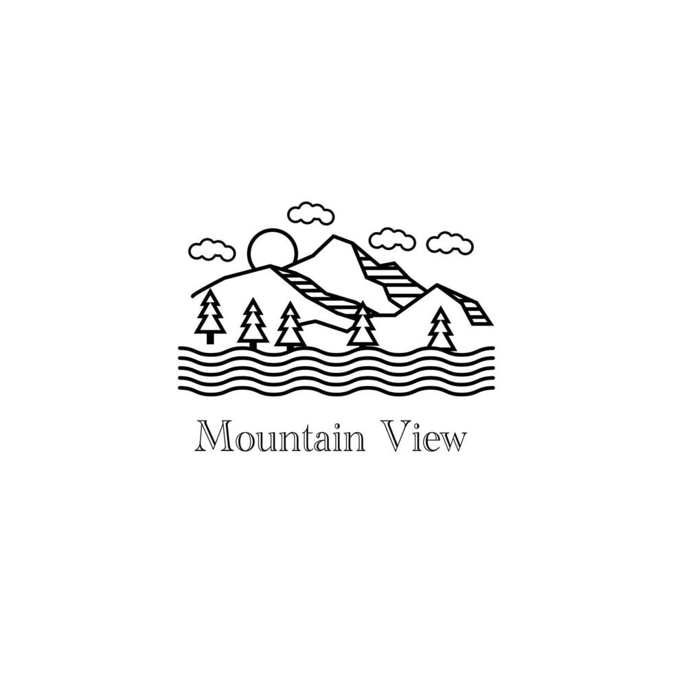 Montagne vue monoline vecteur pour logo, icône, symbole, modèle, conception, etc