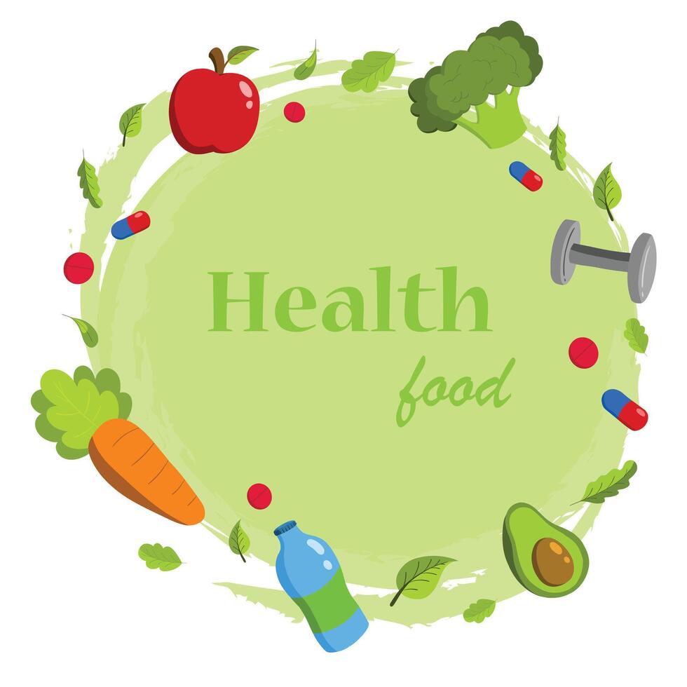 étiquette carte planche nourriture Icônes avec des légumes comme carotte, tomate, aubergine, brocoli, et fruit vecteur illustration pour une en bonne santé
