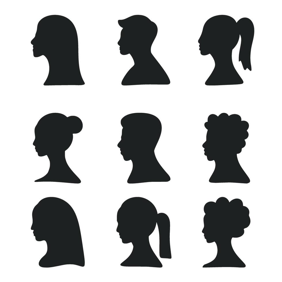 profil silhouette visage ensemble vecteur illustration