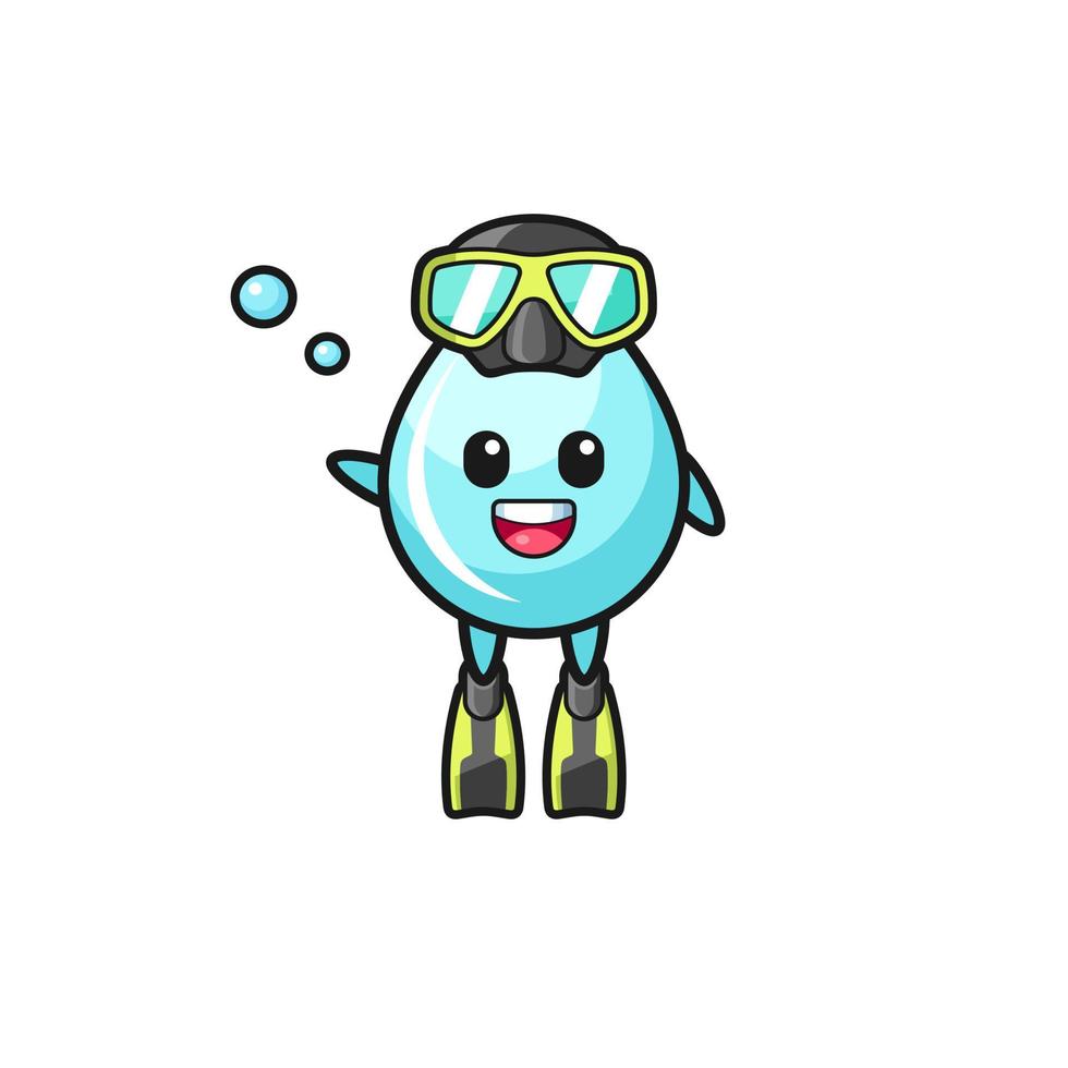 le personnage de dessin animé de plongeur goutte d'eau vecteur