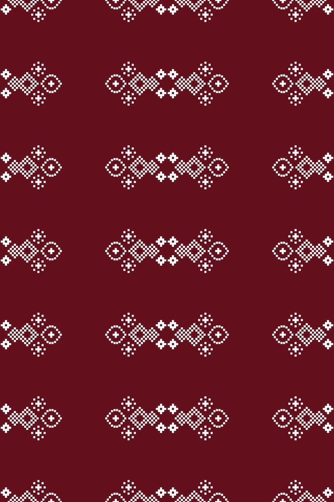 traditionnel ethnique motifs ikat géométrique en tissu modèle traverser point.ikat broderie ethnique Oriental pixel rouge Contexte. abstrait, vecteur, illustration. texture, Noël, décoration, papier peint. vecteur