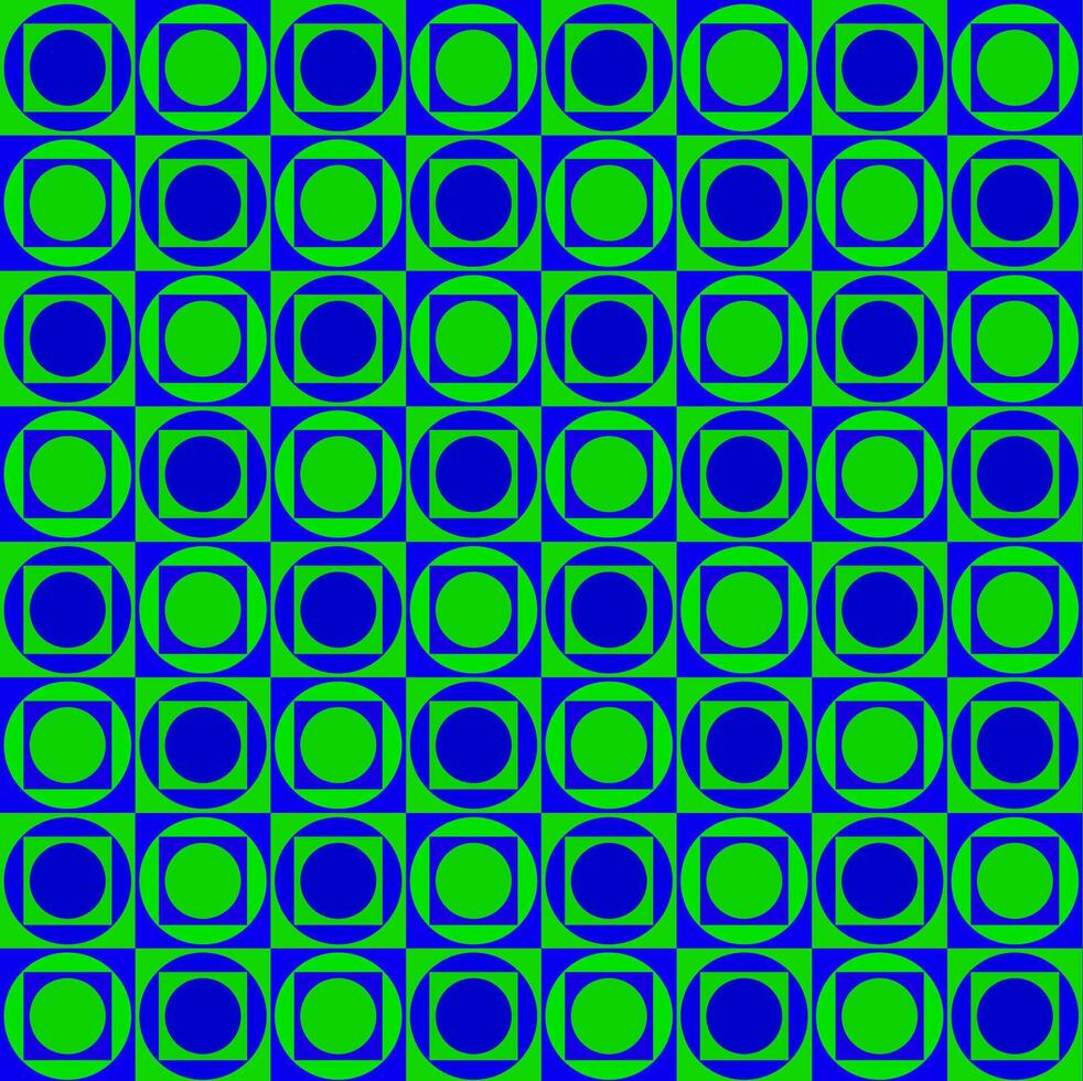 vecteur sans couture géométrique modèle dans le forme de bleu carrés et cercles sur une vert Contexte