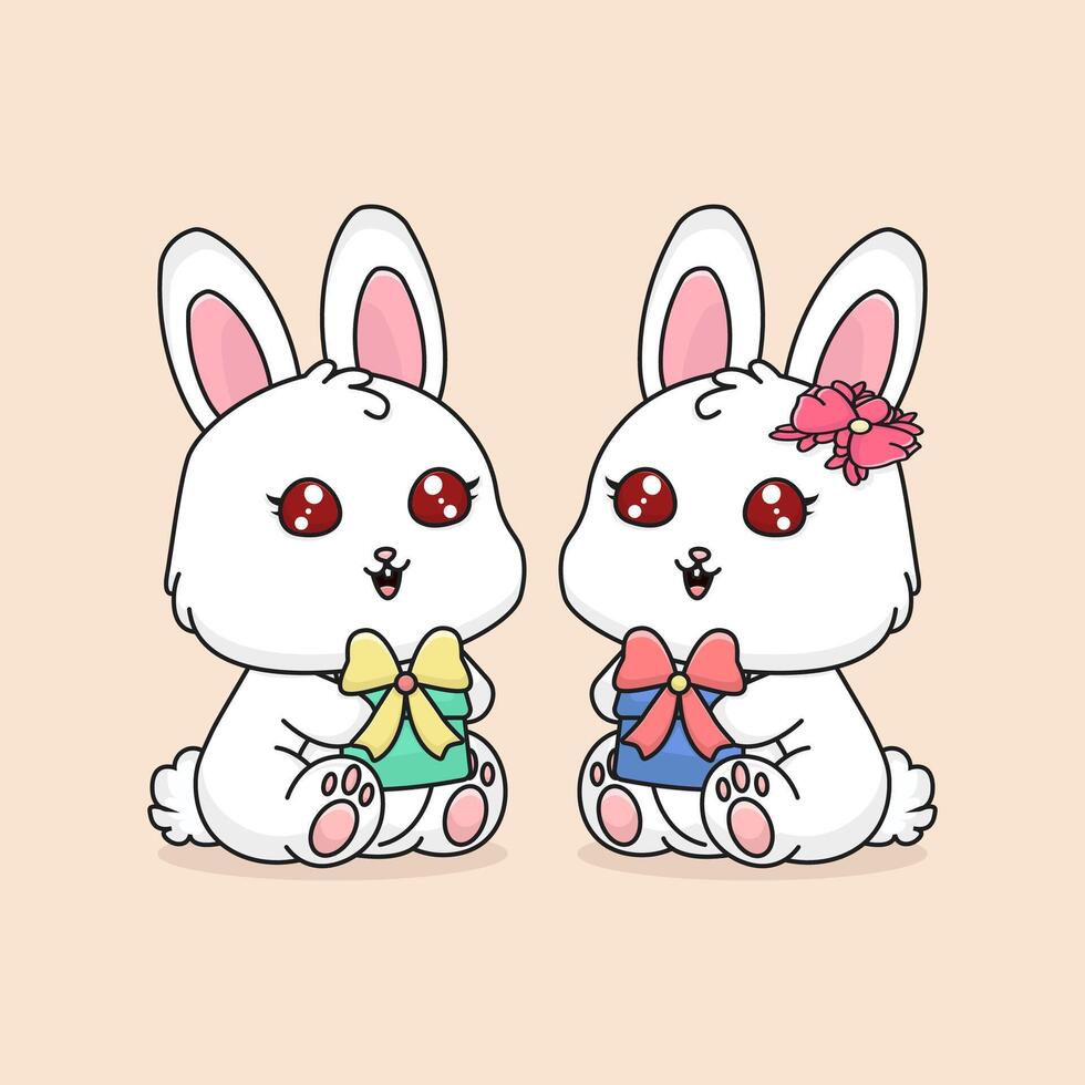 mignonne dessin animé lapin couple célébrer valentines journée vecteur