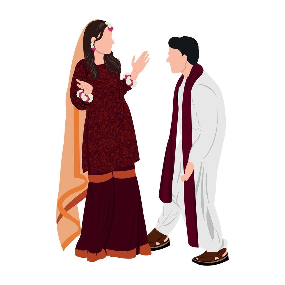 vecteur mignonne Indien couple dessin animé dans traditionnel robe posant pour mariage invitation carte conception