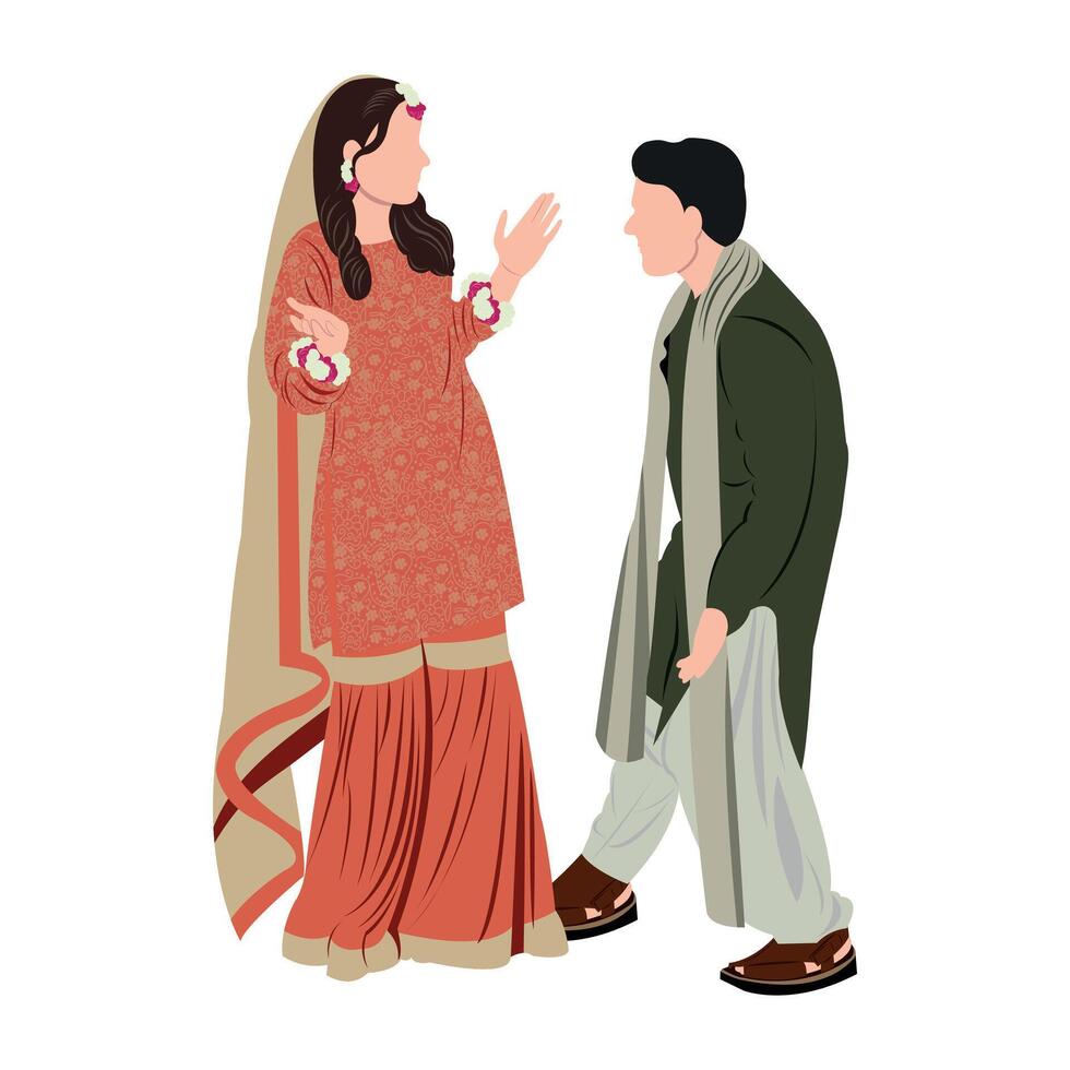 vecteur mignonne Indien couple dessin animé dans traditionnel robe posant pour mariage invitation carte conception