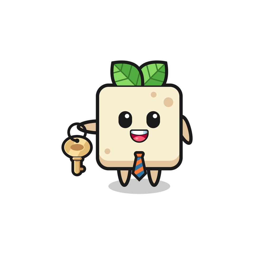 tofu mignon comme mascotte d'agent immobilier vecteur