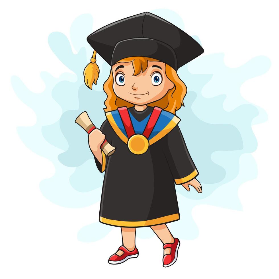 fille de dessin animé en costume de graduation titulaire d'un diplôme vecteur