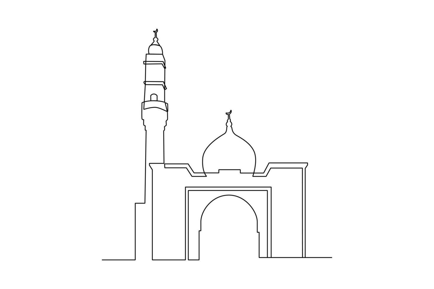 continu un ligne dessin Kabaah alharam et mosquée concept. griffonnage vecteur illustration.