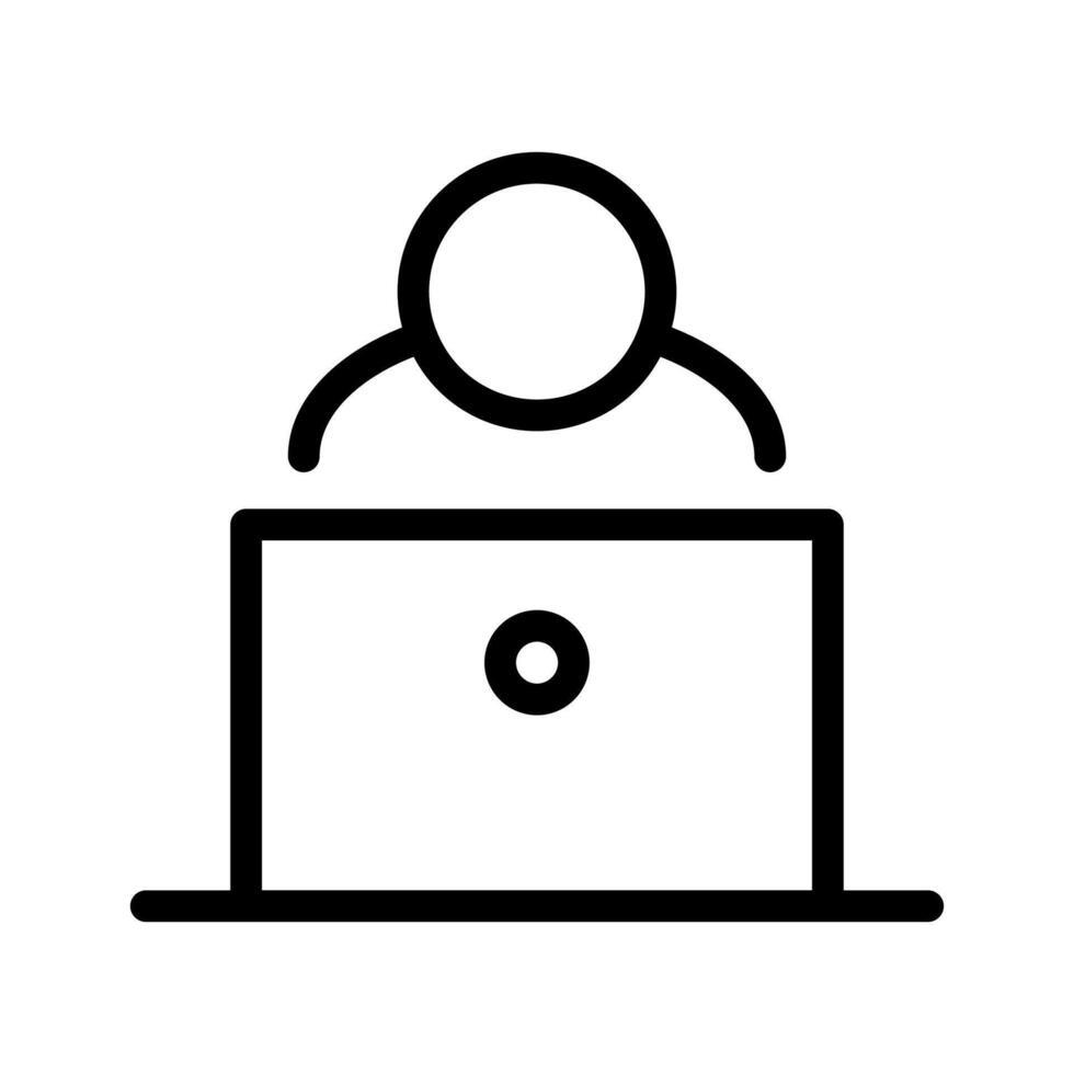 vecteur noir ligne icône homme travail à une ordinateur isolé sur blanc Contexte