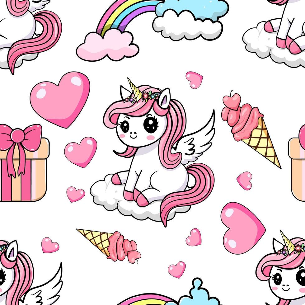 mignonne dessin animé Licorne, décoratif élément sur pastel Contexte. style pour des gamins bébé en tissu conceptions, fond d'écran, cadeau emballage papier vecteur