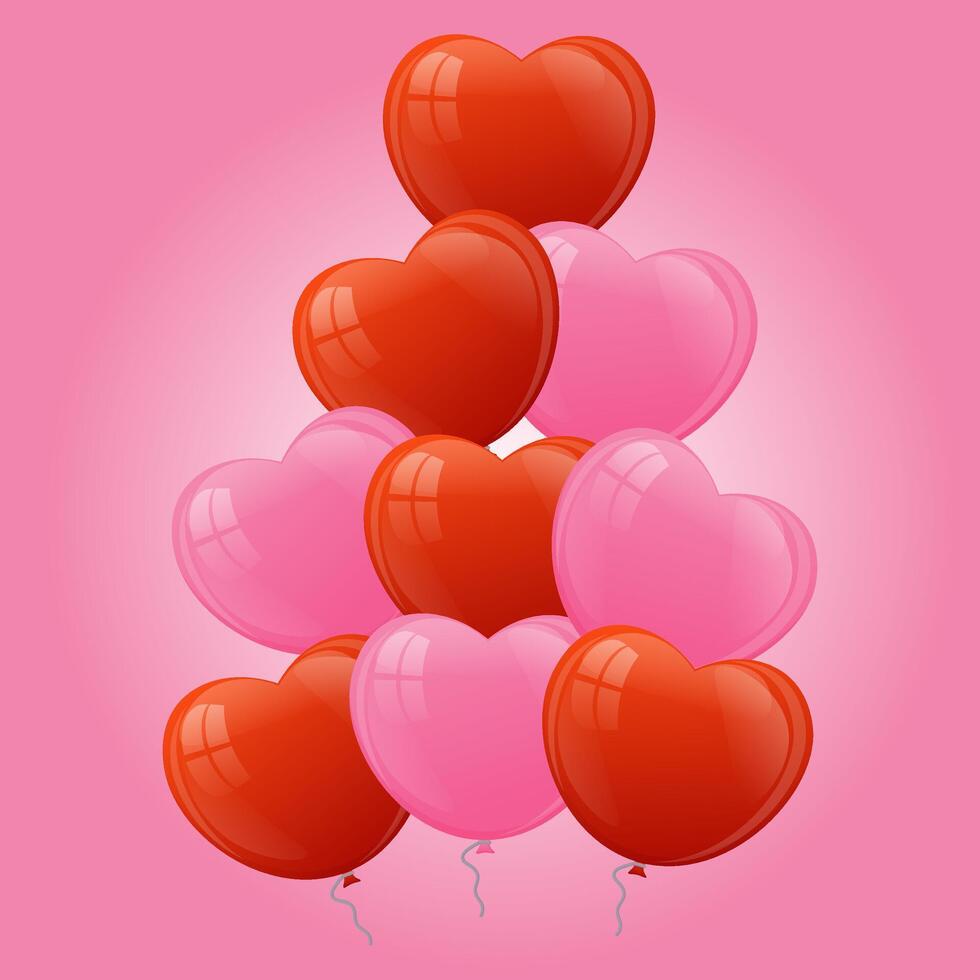 magnifique rose et rouge des ballons sur une rose Contexte. le concept de anniversaire, la Saint-Valentin jour, anniversaire, mariage. vecteur