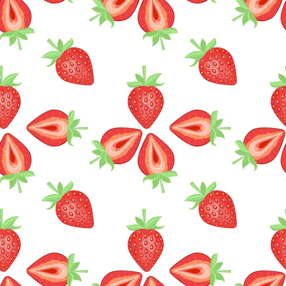 sans couture modèle de fraise avec vert feuilles sur blanc Contexte. vecteur illustration.