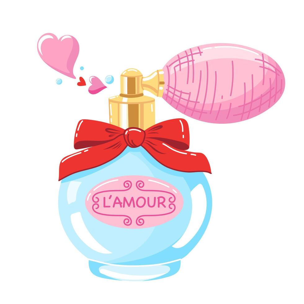 vecteur illustration de rétro parfum bouteille avec pom pom. charmant eau de Cologne avec atomiseur. l'amour parfum pour la Saint-Valentin journée