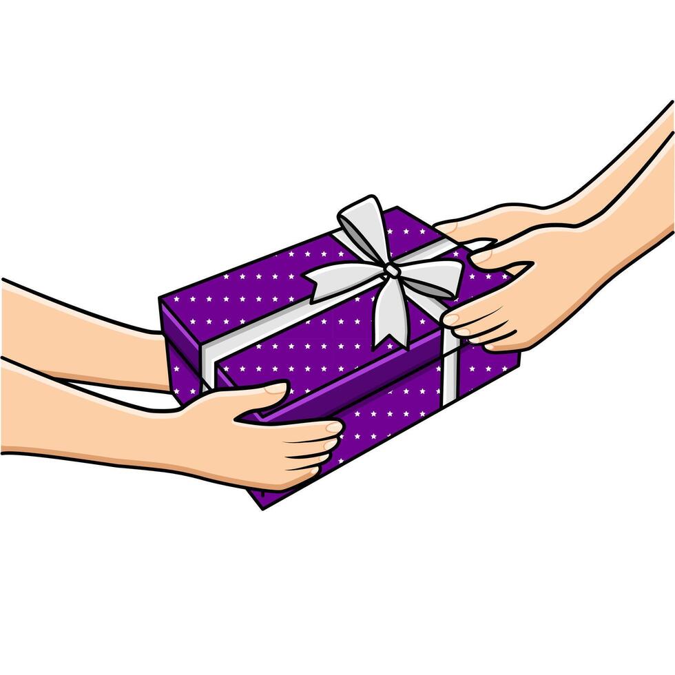 vecteur mains donnant cadeau boîte à un autre mains cadeau et recevoir cadeau concept vecteur illustration