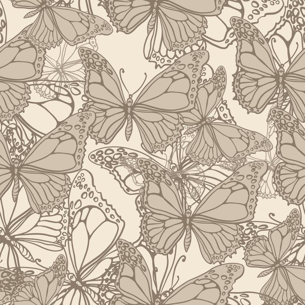 feuilles, papillons et fleurs. dessiné à la main graphique dans beige nuances. sans couture motifs pour en tissu et emballage conception. vecteur