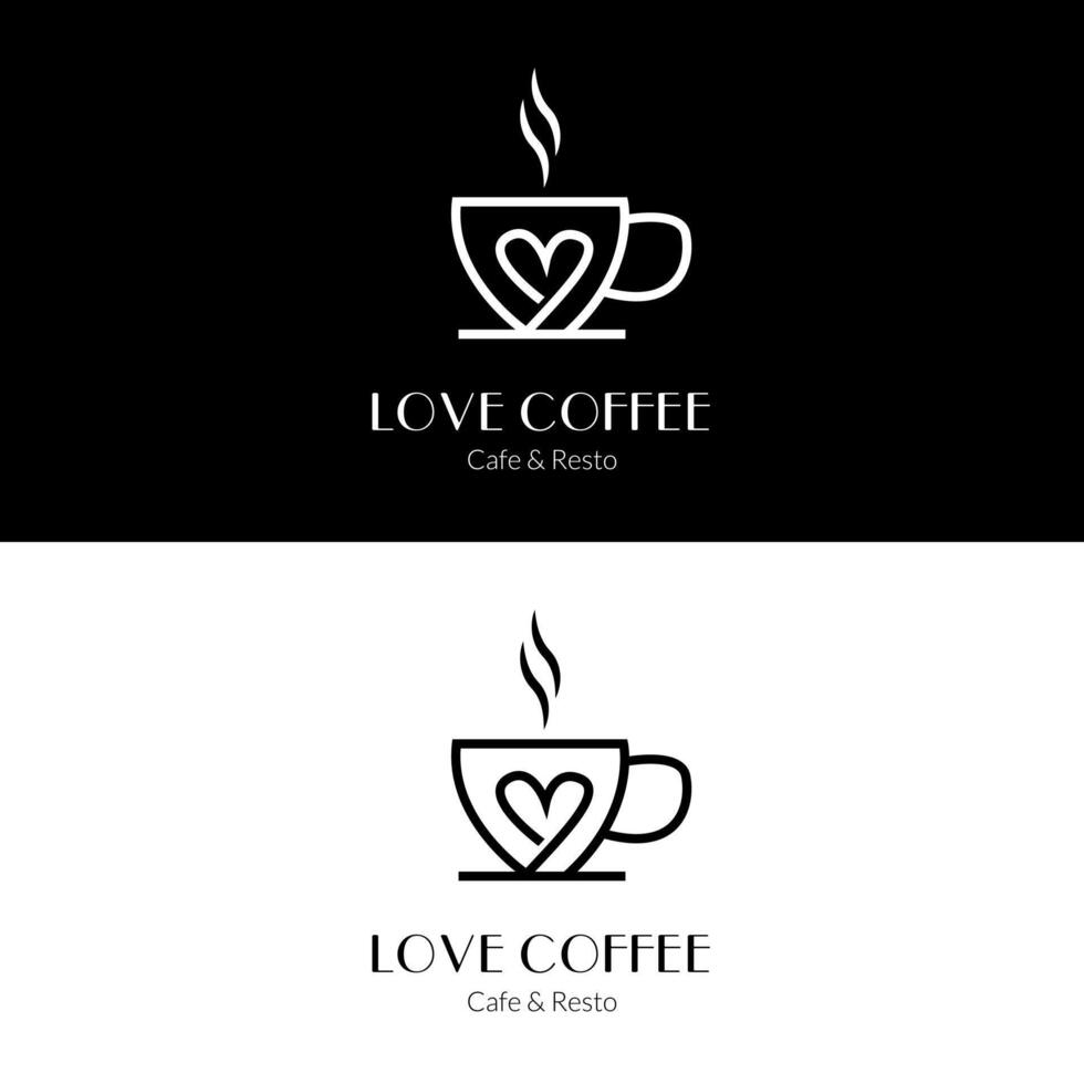 café tasse avec l'amour cœur et arôme fumée pour romantique café magasin café logo conception vecteur