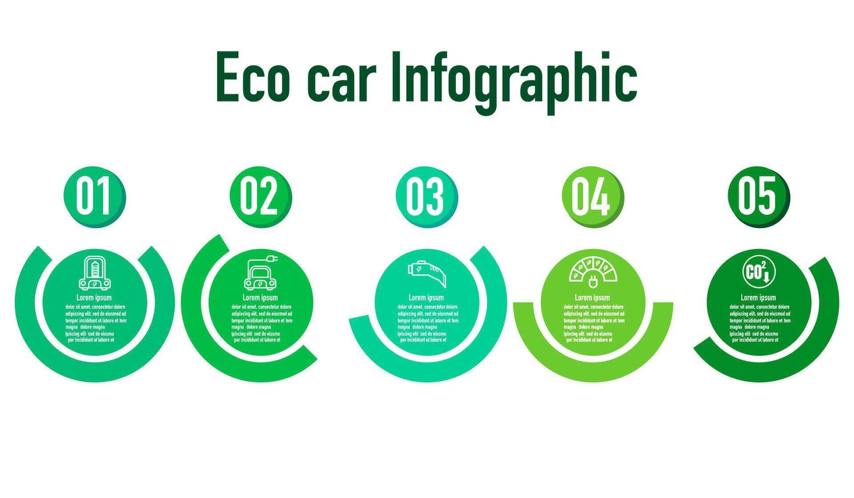 infographie éco voiture modèle pour énergie consommation durable information présentation. vecteur carré et icône éléments. écologie moderne flux de travail diagrammes. rapport plan 5 les sujets