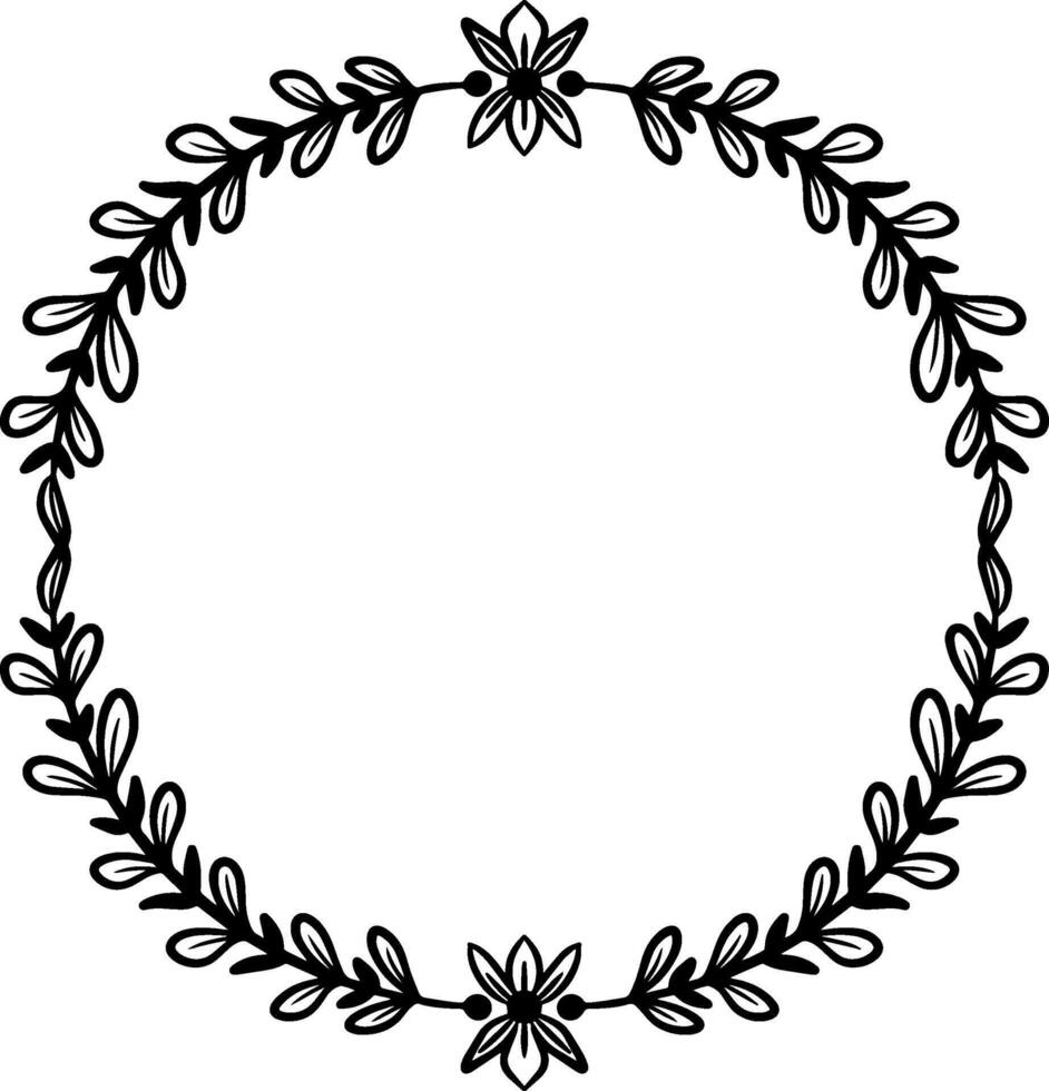 minimal cercle fleur Cadre. main tiré logo modèle dans ligne art avec fleurs vecteur