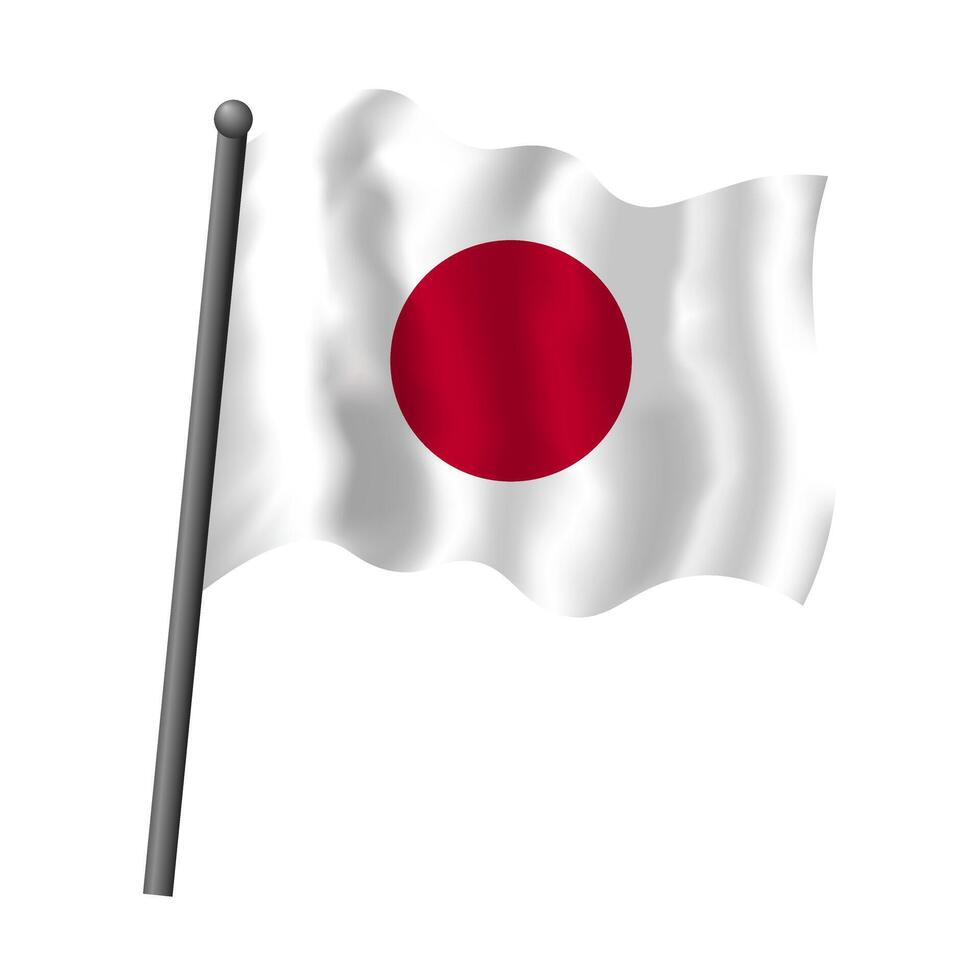 Japon drapeau sur mât agitant dans vent. vecteur isolé illustration de Japonais drapeau blanc avec rouge cercle.