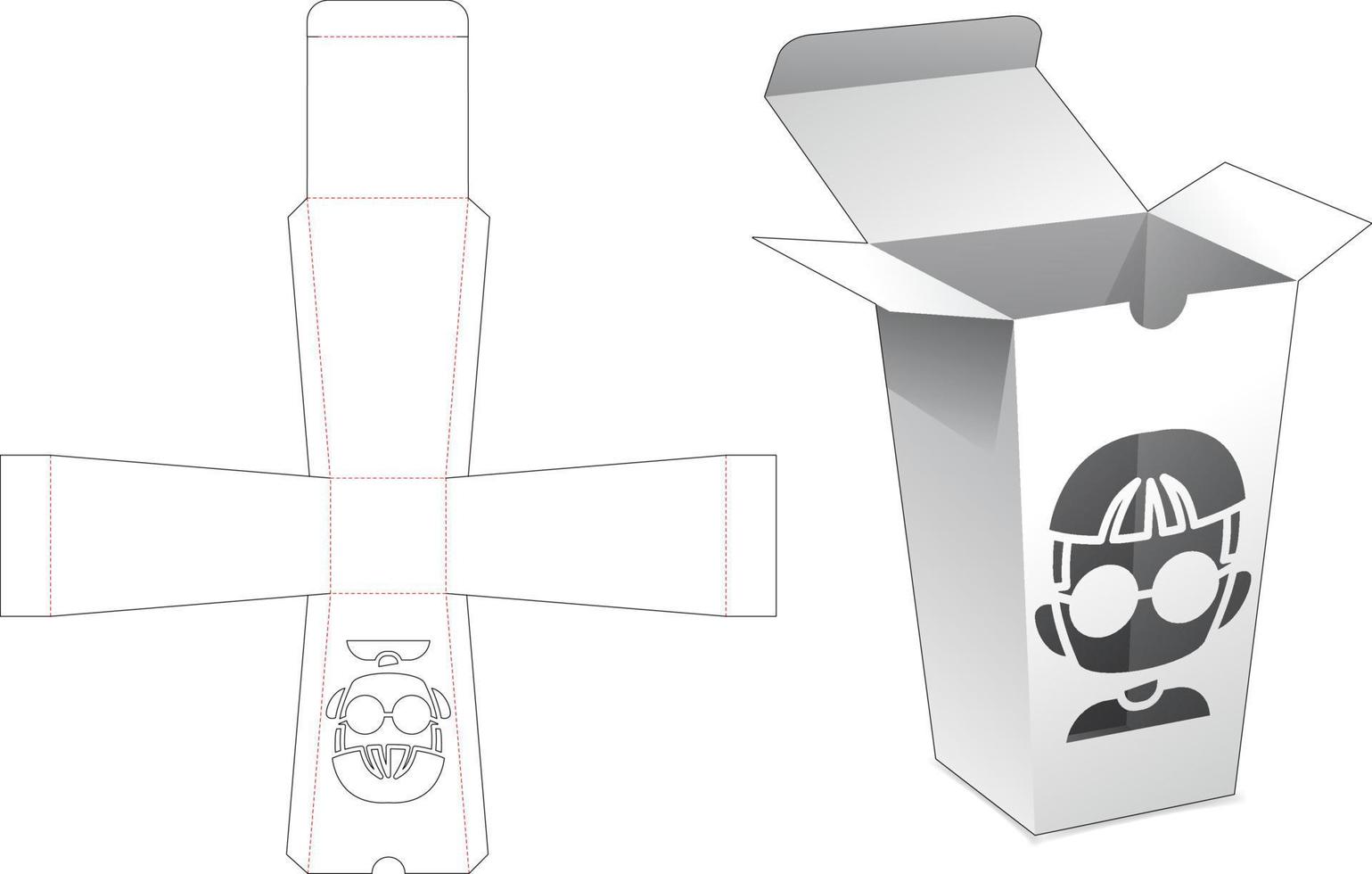 emballage obélisque avec modèle de découpe de fenêtre de dessin animé garçon vecteur