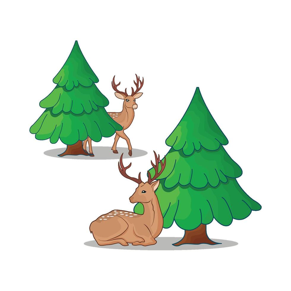 illustration de cerf dans forêt vecteur