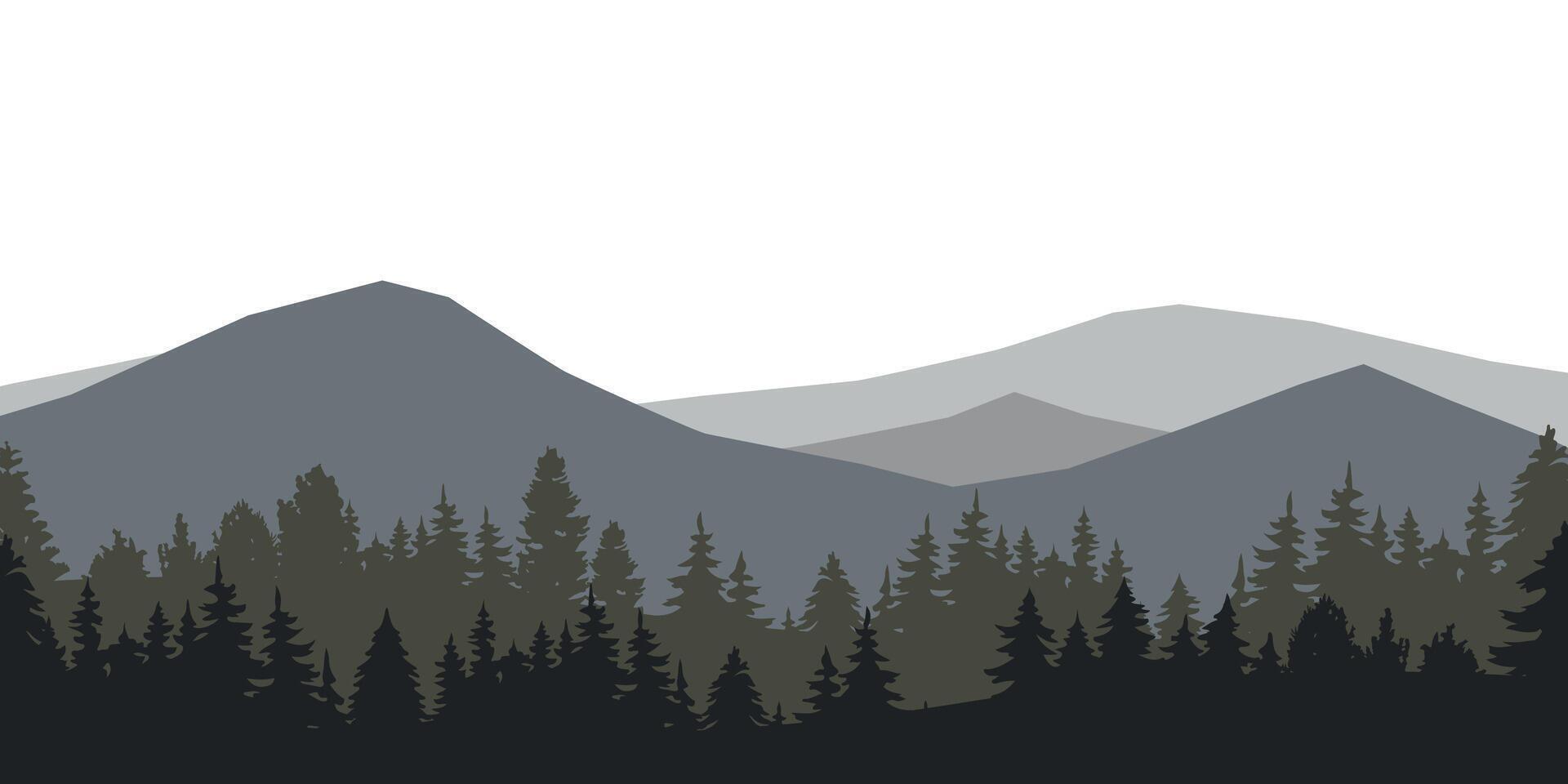 vecteur illustration de panoramique paysage avec foncé silhouettes de des arbres et montagnes