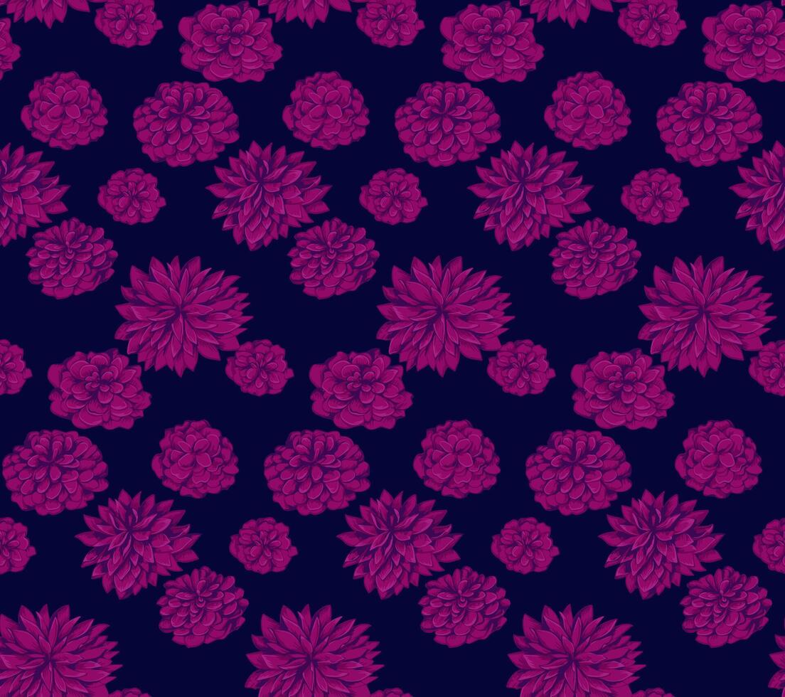 Bourgogne stylisé floral sans couture modèle. artistique abstrait fleurs dahlias sur une foncé noir Contexte. vecteur main tiré illustration. épanouissement botanique motifs épars au hasard impression.