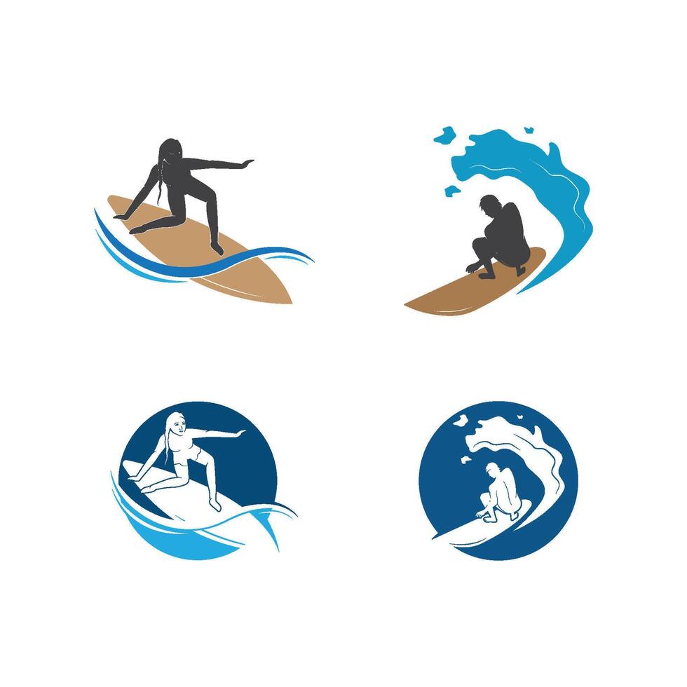 surfant avec l'eau vague logo vecteur modèle, illustration symbole