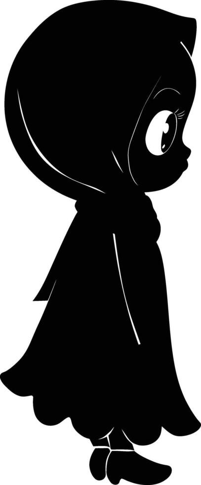 ai généré silhouette mignonne peu fille portant hijab noir Couleur seulement vecteur