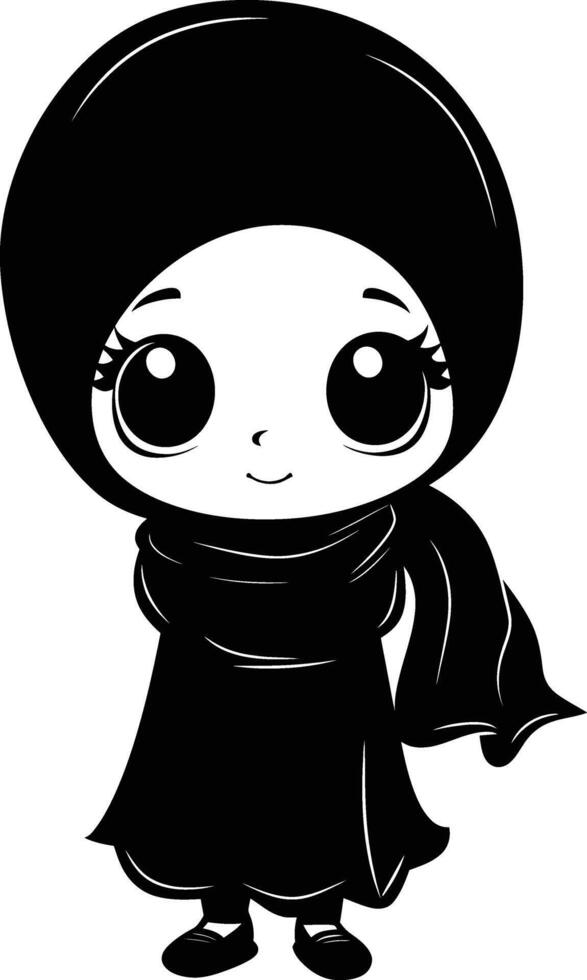 ai généré silhouette mignonne peu fille portant hijab noir Couleur seulement vecteur