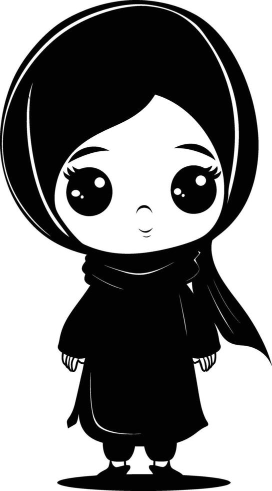 ai généré silhouette mignonne peu fille portant hijab noir Couleur seulement vecteur