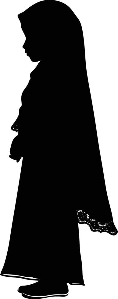 ai généré silhouette mignonne peu fille portant hijab noir Couleur seulement vecteur