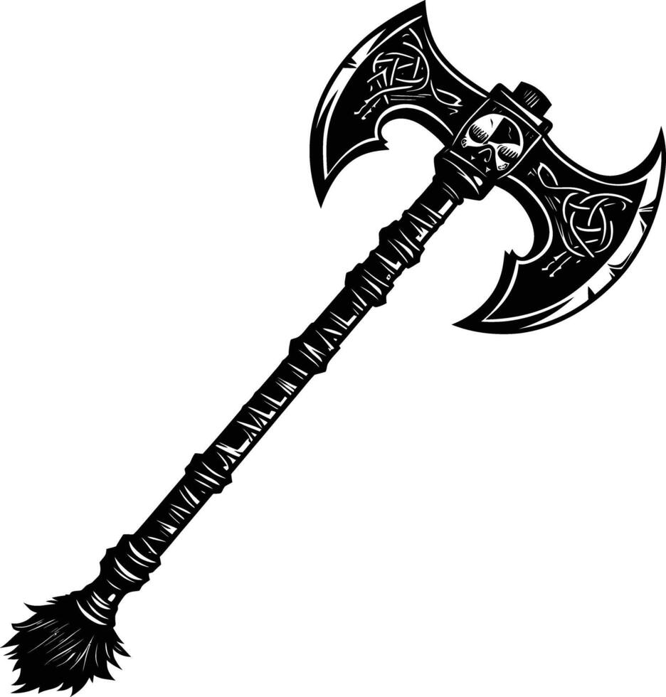 ai généré silhouette viking hache ou hache ou marteau de guerre arme dans mmorpg Jeu noir Couleur seulement vecteur