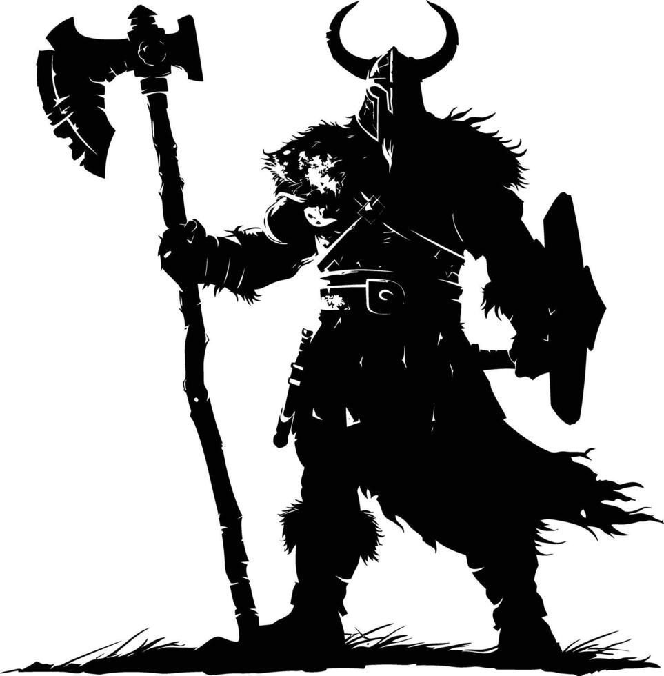 ai généré silhouette viking guerrier dans mmorpg Jeu noir Couleur seulement vecteur