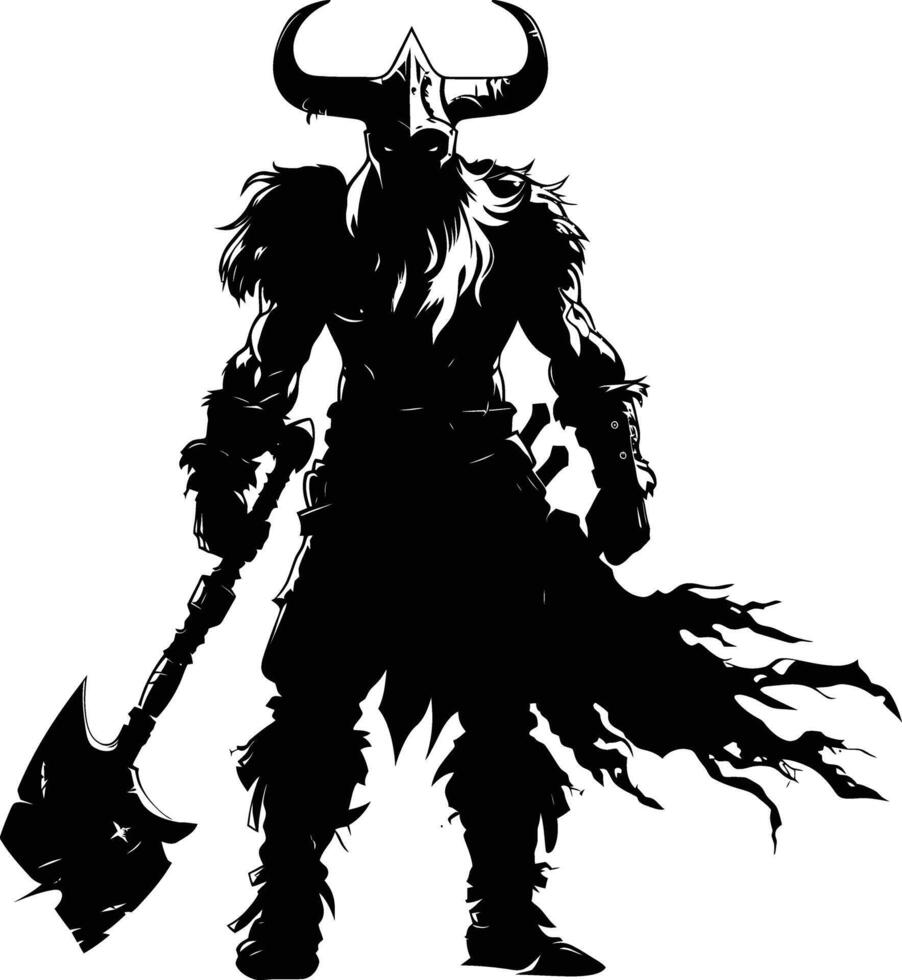 ai généré silhouette viking guerrier dans mmorpg Jeu noir Couleur seulement vecteur