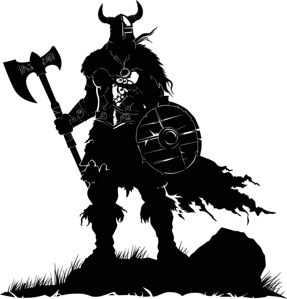 ai généré silhouette viking guerrier dans mmorpg Jeu noir Couleur seulement vecteur