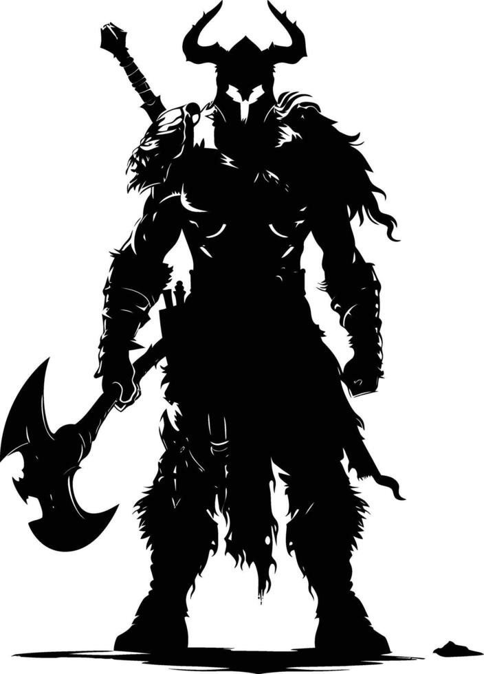 ai généré silhouette viking guerrier dans mmorpg Jeu noir Couleur seulement vecteur