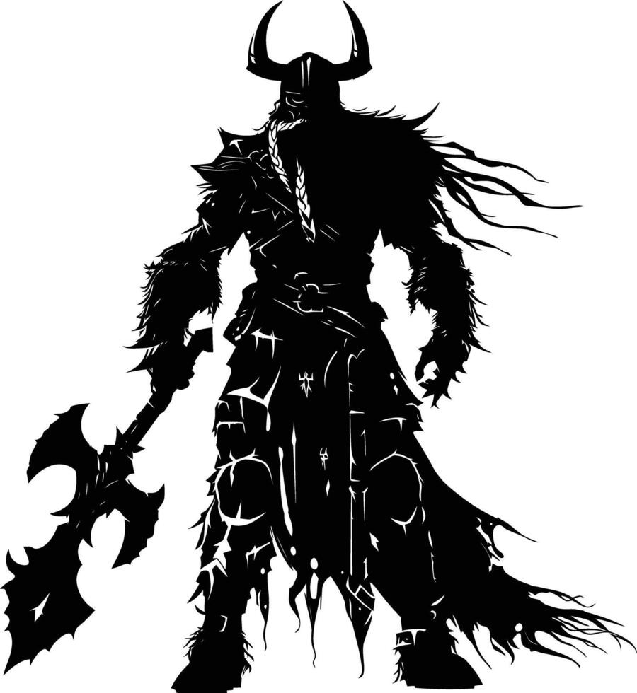 ai généré silhouette viking guerrier dans mmorpg Jeu noir Couleur seulement vecteur