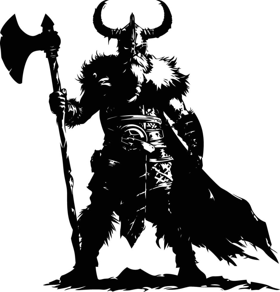 ai généré silhouette viking guerrier dans mmorpg Jeu noir Couleur seulement vecteur