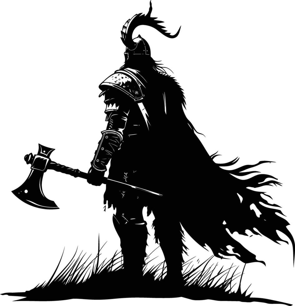 ai généré silhouette viking guerrier dans mmorpg Jeu noir Couleur seulement vecteur